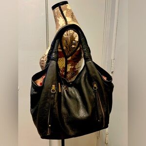 Lucky Brand Black Leather Hobo Bag.